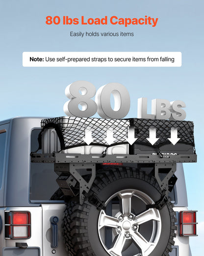 Spare Tire Cargo Basket, for 30-40 Inch Tires, Fit for 1976-2024 Jeep Wrangler JK JL TJ YJ CJ, 80 lbs Load Capacity, Utility Cargo Basket Rack Storage Tray Replacement, No-Drill Installation