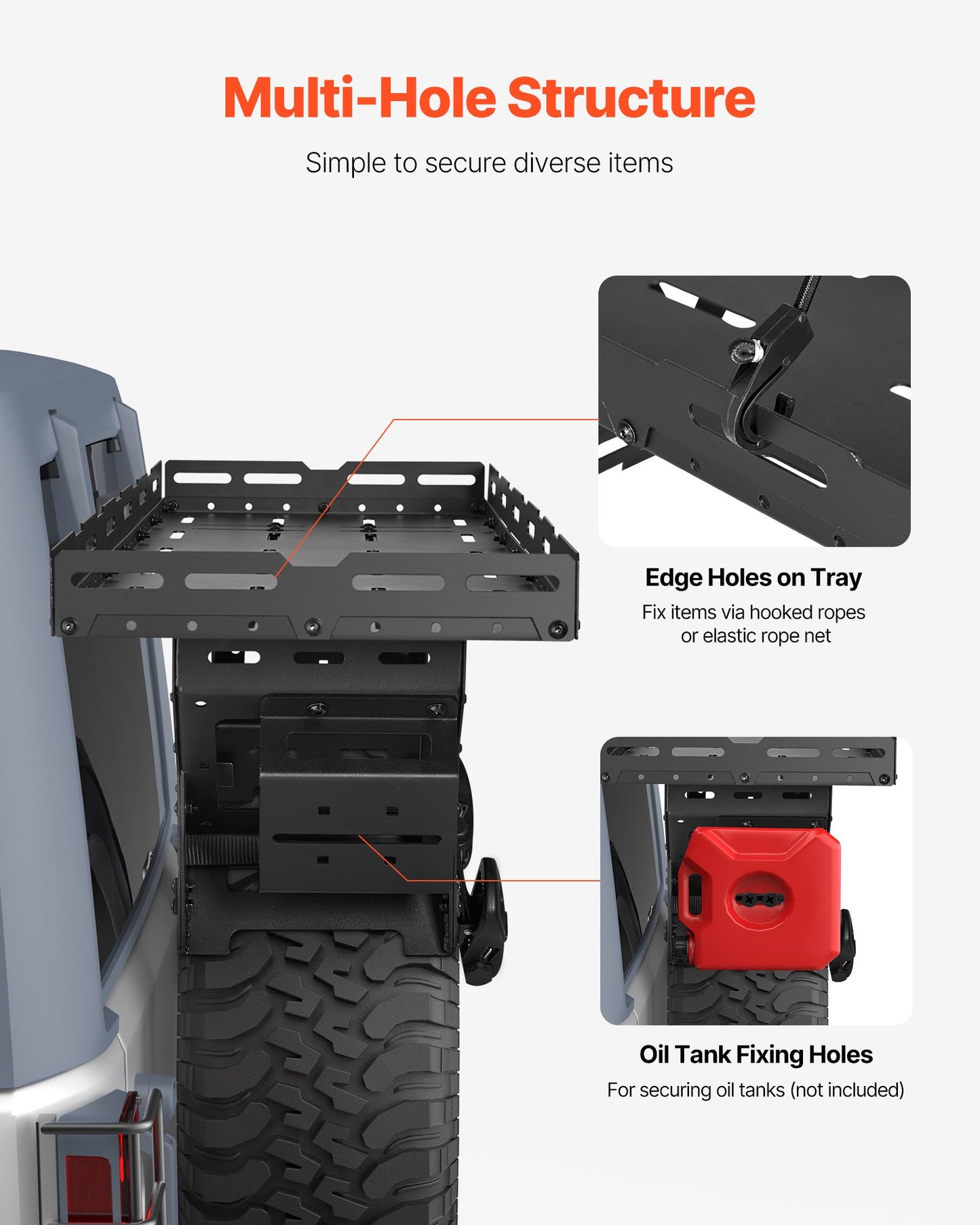 Spare Tire Cargo Basket, for 30-40 Inch Tires, Fit for 1976-2024 Jeep Wrangler JK JL TJ YJ CJ, 80 lbs Load Capacity, Utility Cargo Basket Rack Storage Tray Replacement, No-Drill Installation