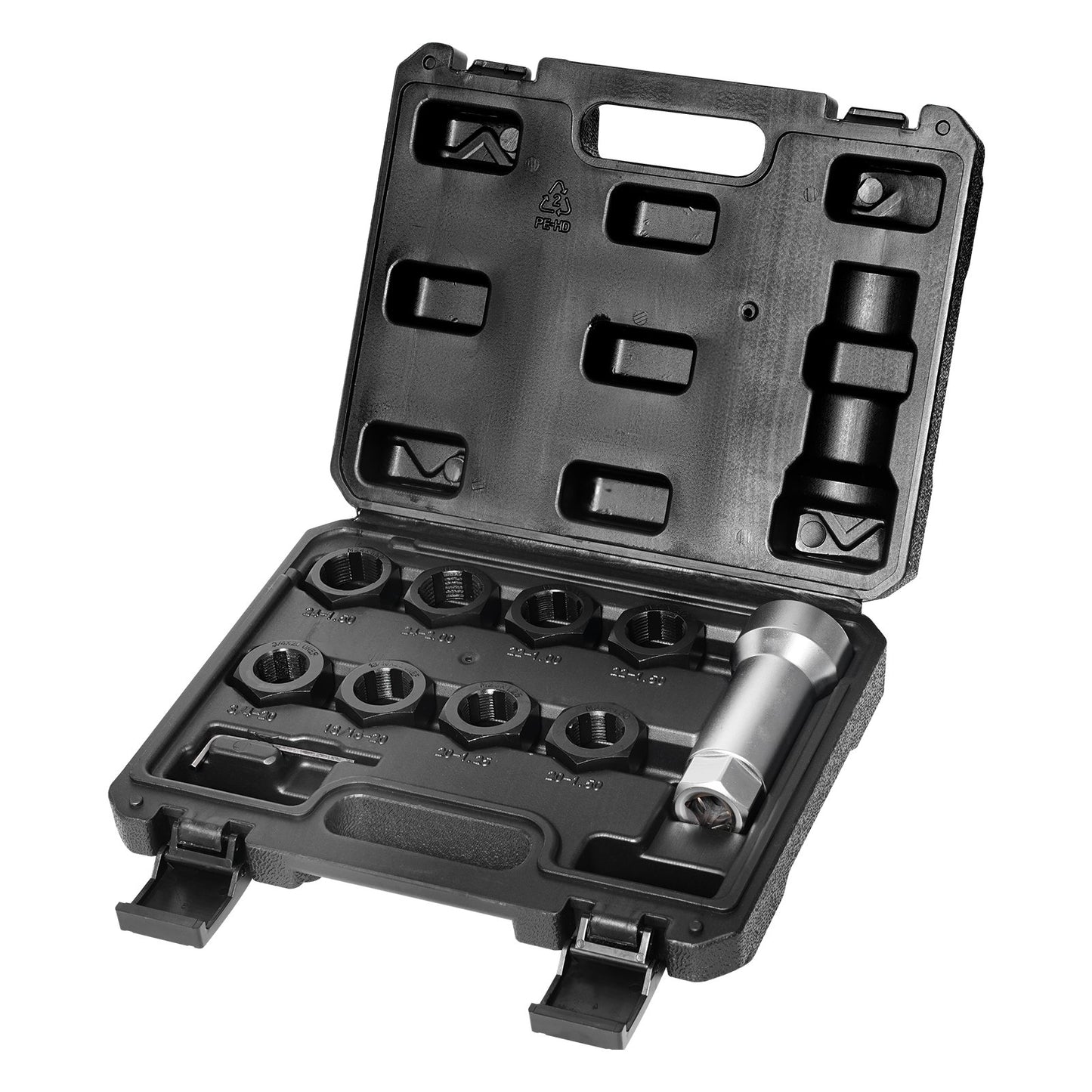 10-Piece Axle Spindle Thread Chaser Set, Metric M20 M22 M24 and UNF 13/16" 3/4" Thread Restorer Tool, Rethreading Tool Kit with Extension Bar, Hex Wrench, Storage Case, for Damaged Axle Spindles