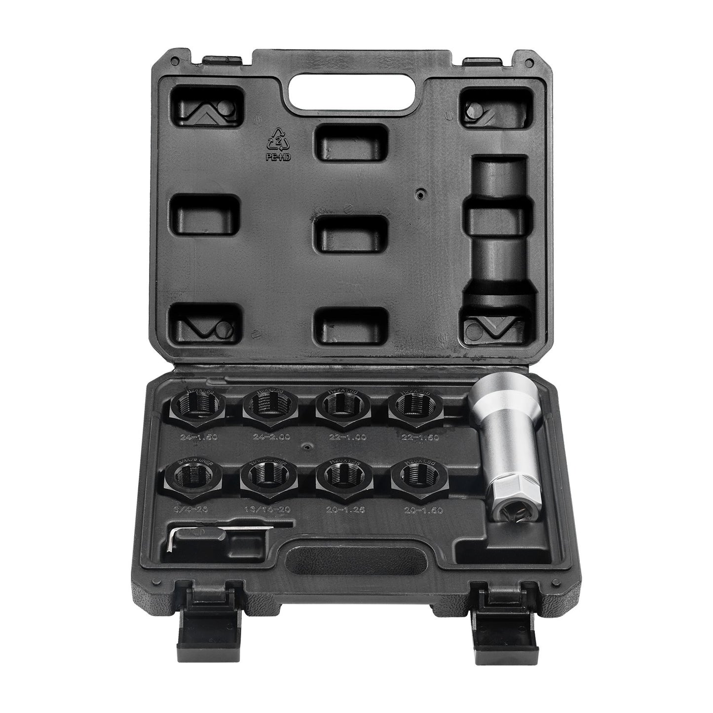 10-Piece Axle Spindle Thread Chaser Set, Metric M20 M22 M24 and UNF 13/16" 3/4" Thread Restorer Tool, Rethreading Tool Kit with Extension Bar, Hex Wrench, Storage Case, for Damaged Axle Spindles