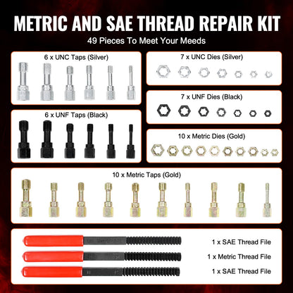 49PCS Thread Tapping Set UNC UNF Metric Thread Restoration Tool Rethreading