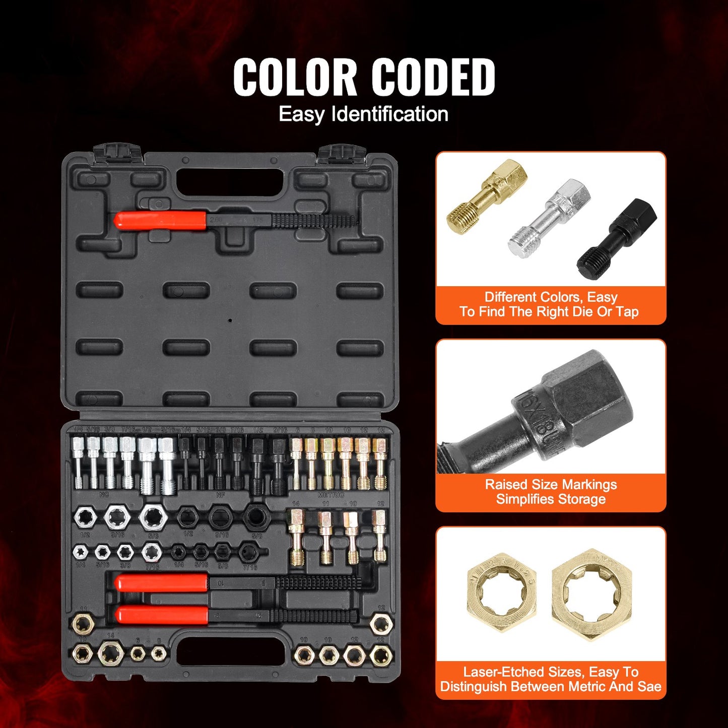 49PCS Thread Tapping Set UNC UNF Metric Thread Restoration Tool Rethreading