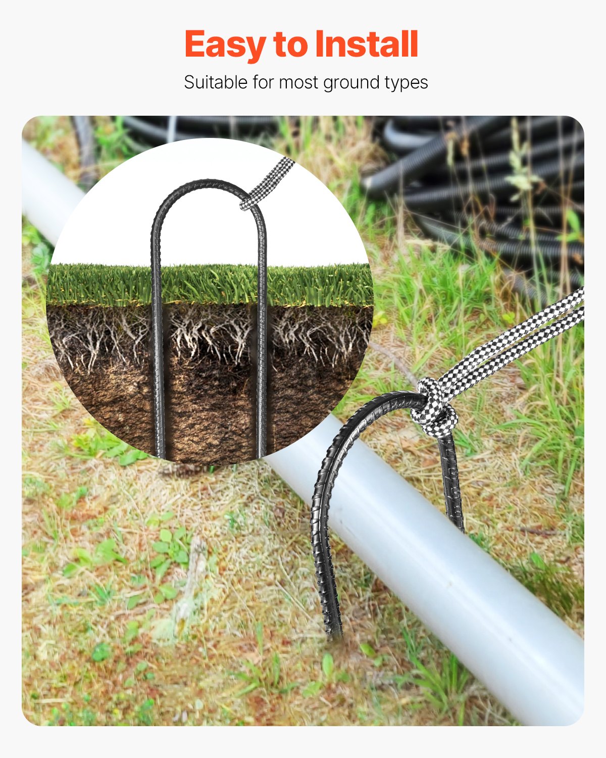 Rebar Stakes, 12-Inch, Heavy-Duty 0.32 in Diameter U Shape, Galvanized Steel Ground Anchors with Chisel Point End & Rust-Resistant Coating, for Gardening Support, Fence, Camping Tents (8-Pack)