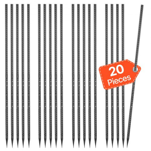 Rebar Stakes, 24-Inch, Heavy-Duty 0.47 in Diameter, Straight Galvanized Steel Ground Anchors with Chisel Point End & Rust-Resistant Coating, for Gardening Support, Fence, Camping Tents (20-Pack)