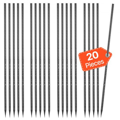 Rebar Stakes, 24-Inch, Heavy-Duty 0.47 in Diameter, Straight Galvanized Steel Ground Anchors with Chisel Point End & Rust-Resistant Coating, for Gardening Support, Fence, Camping Tents (20-Pack)