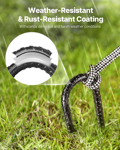 Rebar Stakes, 12-Inch, Heavy-Duty 0.4 in Diameter J Hook, Galvanized Steel Ground Anchors with Chisel Point End & Rust-Resistant Coating, for Gardening Support, Fence, Camping Tents (16-Pack)