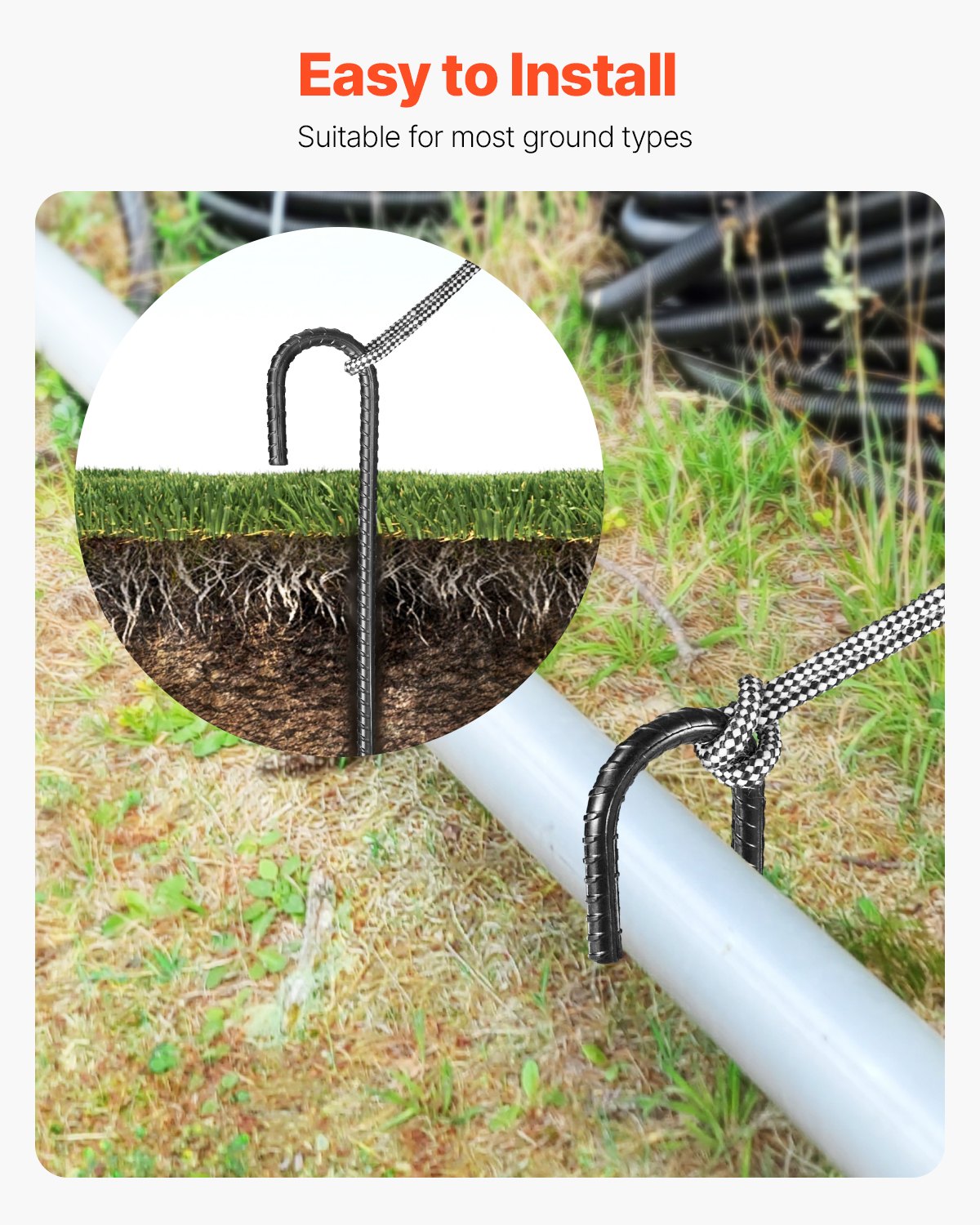 Rebar Stakes, 12-Inch, Heavy-Duty 0.4 in Diameter J Hook, Galvanized Steel Ground Anchors with Chisel Point End & Rust-Resistant Coating, for Gardening Support, Fence, Camping Tents (16-Pack)