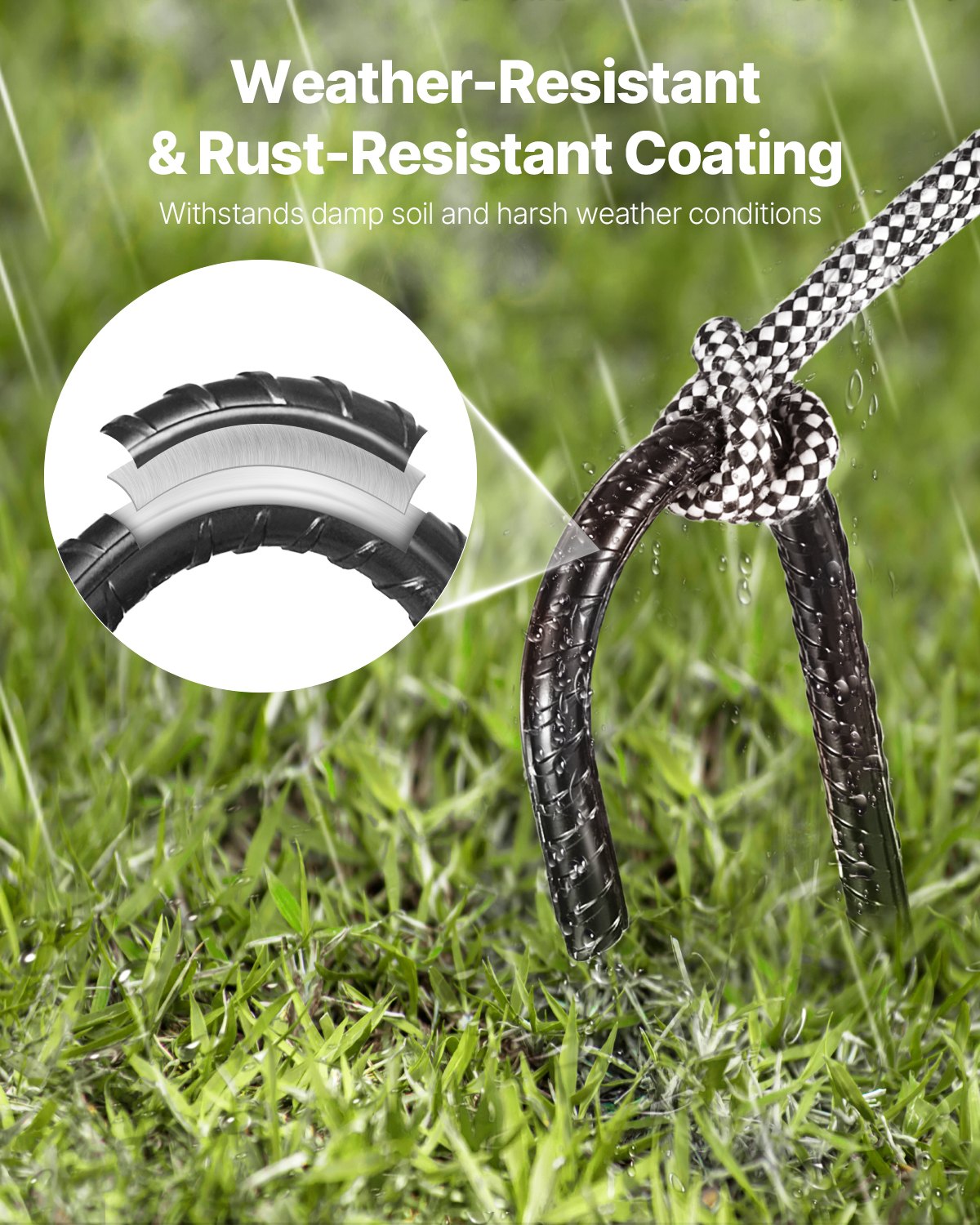 Rebar Stakes, 16-Inch, Heavy-Duty 0.4 in Diameter J Hook, Galvanized Steel Ground Anchors with Chisel Point End & Rust-Resistant Coating, for Gardening Support, Fence, Camping Tents (24-Pack)