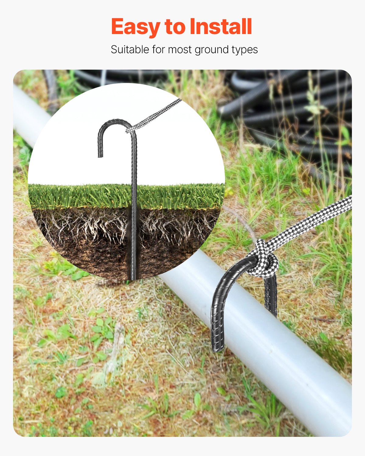 Rebar Stakes, 16-Inch, Heavy-Duty 0.4 in Diameter J Hook, Galvanized Steel Ground Anchors with Chisel Point End & Rust-Resistant Coating, for Gardening Support, Fence, Camping Tents (24-Pack)