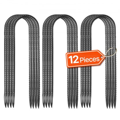 Rebar Stakes, 10-Inch, Heavy-Duty 0.32 in Diameter U Shape, Galvanized Steel Ground Anchors with Chisel Point End & Rust-Resistant Coating, for Gardening Support, Fence, Camping Tents (12-Pack)