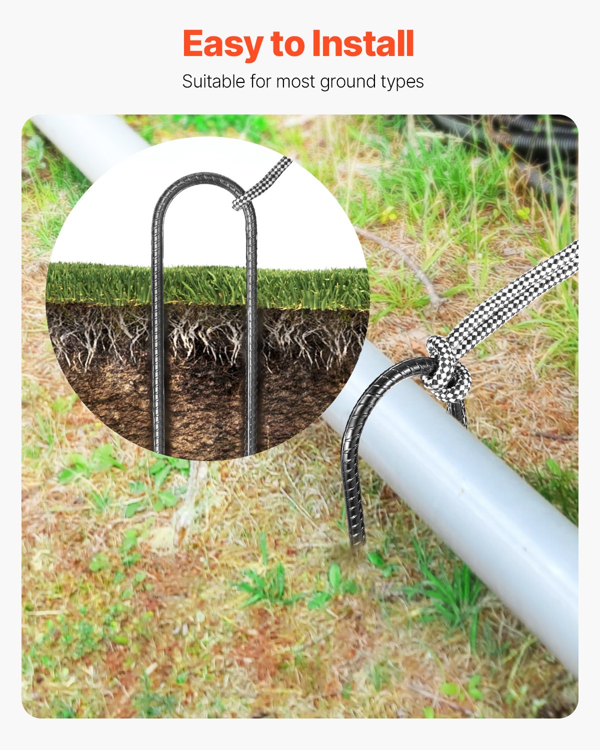 Rebar Stakes, 10-Inch, Heavy-Duty 0.32 in Diameter U Shape, Galvanized Steel Ground Anchors with Chisel Point End & Rust-Resistant Coating, for Gardening Support, Fence, Camping Tents (12-Pack)