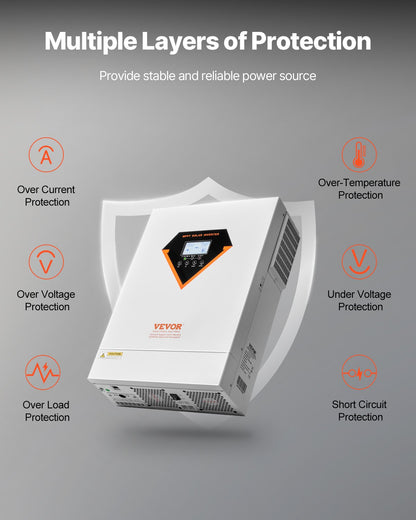 Hybrid-Solarwechselrichter mit Ladegerät, 6000 W, 220/230 V, WLAN, integrierter 120-A-MPPT-Controller