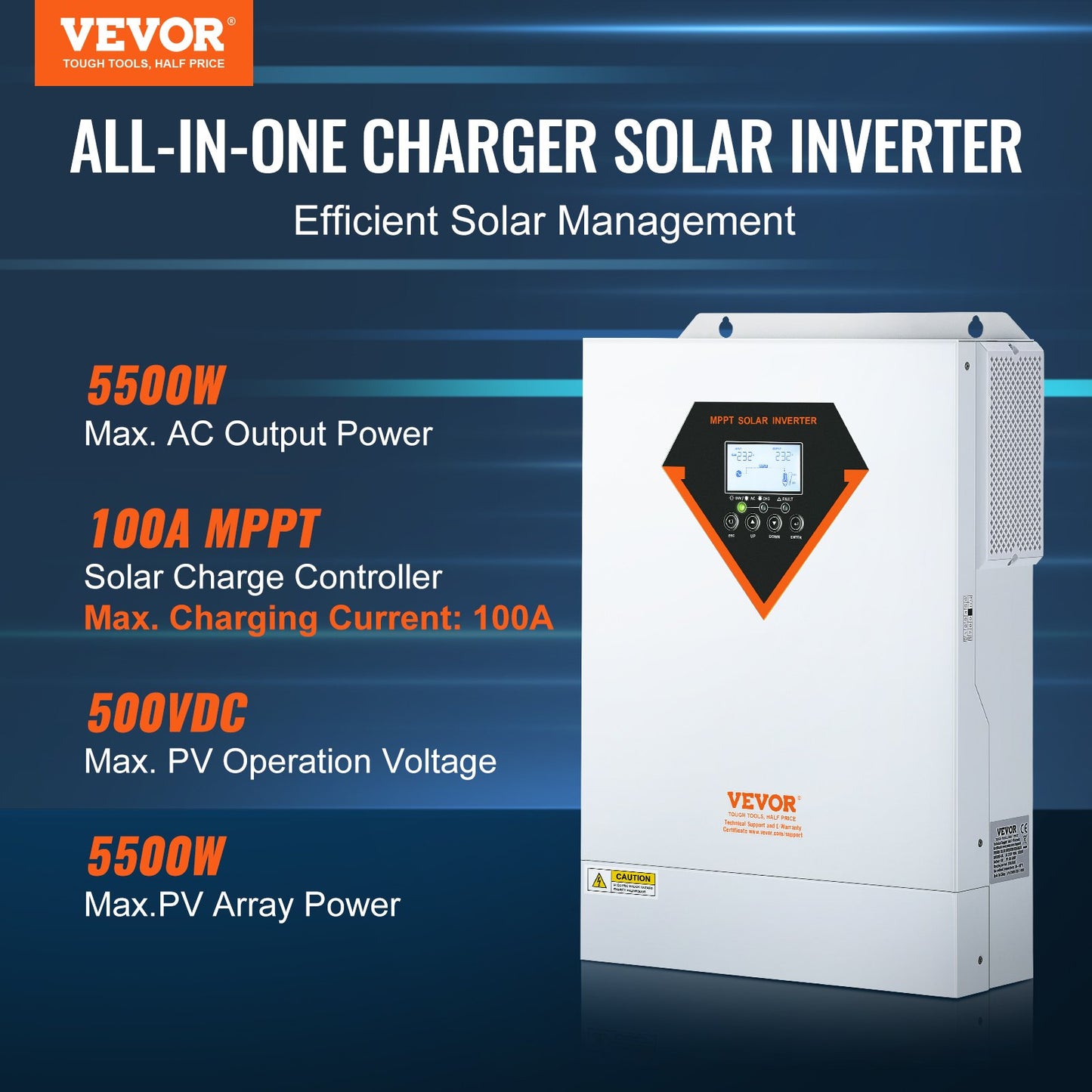 Hybrid Solar Inverter Charger 5500W 230V with 100A MPPT Solar Controller