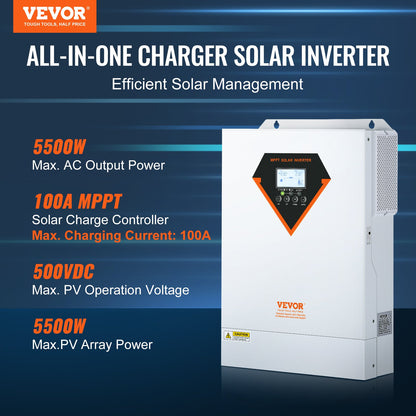 Hybrid Solar Inverter Charger 5500W 230V with 100A MPPT Solar Controller