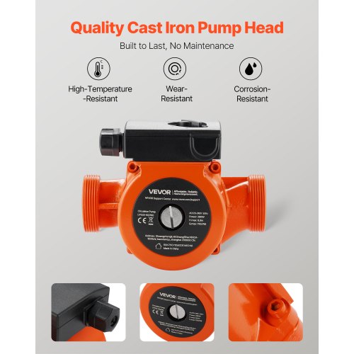 LPS32-8S/180 Gjutjärnscirkulationspump, 3/8 hk, 220-240V 110 l/min varmvattencirkulationspump, gängad anslutning, 3-växlad justering, tyst drift, för värmesystem i hemmet |  EU