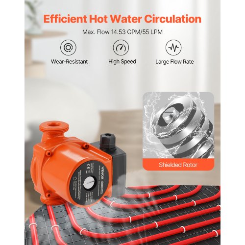 LPS25-6S/130 Gjutjärnscirkulationspump, 1/8 hk, 220-240V 55 l/min varmvattencirkulationspump, gängad anslutning, 3-växlad justering, tyst drift, för värmesystem i hemmet |  EU