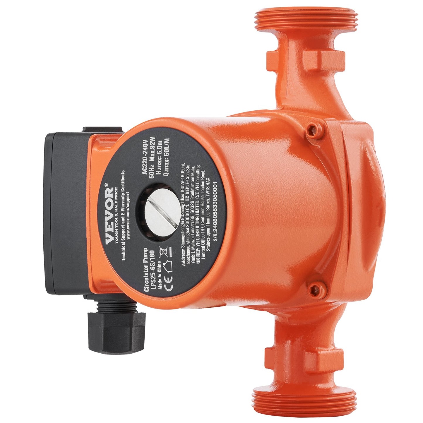 Kurbel-Warmwasser-Umwälzpumpe, Umwälzpumpe aus Gusseisen, 220 V, 92 W, max. Durchfluss 60 l/min, max. Förderhöhe 6 m, 1-1/2-Zoll-Gewindeanschluss, Temperaturbereich von 2 °C bis 110 °C, drei einstellbare Durchflussraten, geräuscharm