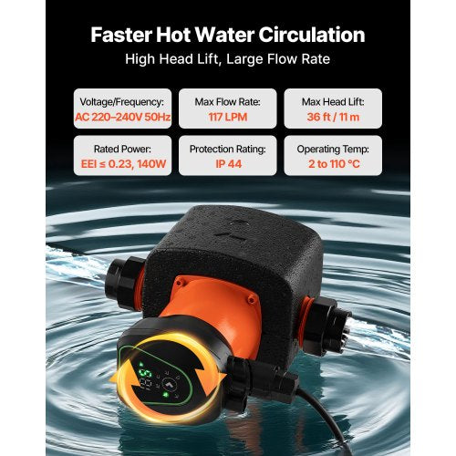 LPS25-11PA/180 Högeffektiv cirkulationspump, 117 LPM, 11 M maxlyft Gjutjärns varmvattencirkulationspump, gängad anslutning, backventil, tyst drift, för värmesystem i hemmet |  EU