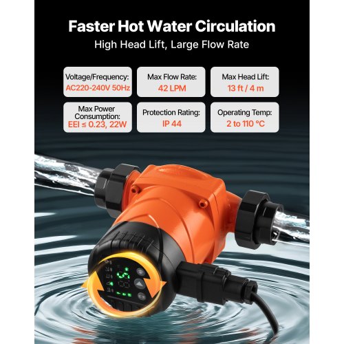 LPS25-4BP/130 Högeffektiv cirkulationspump, 42 LPM, 4 m maxlyft Gjutjärns varmvattencirkulationspump, gängad anslutning, backventil, tyst drift, för värmesystem i hemmet |  EU