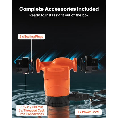 LPS25-4BP/130 Högeffektiv cirkulationspump, 42 LPM, 4 m maxlyft Gjutjärns varmvattencirkulationspump, gängad anslutning, backventil, tyst drift, för värmesystem i hemmet |  EU