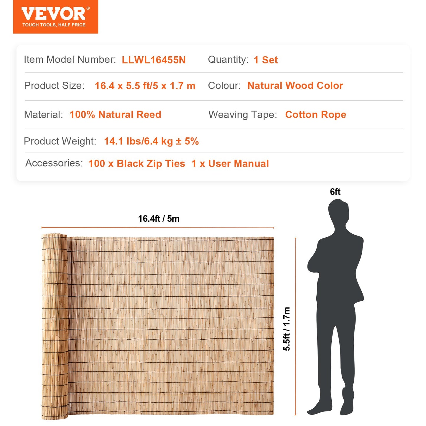 Schilfzaun, Sichtschutz für Hinterhoflandschaften, 4,1 x 1,6 m