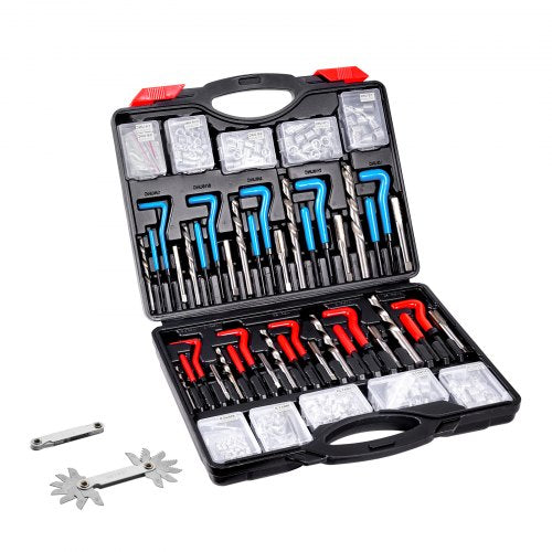 Helicoil Thread Repair Kit, 338-Piece SAE and Metric Rethreading Tool Kit, M5, M6, M8, M10, M12, 1/4", 5/16", 3/8", 7/16", 1/2", HSS Drill Bits Thread Inserts Taps Breakoff Installation Tools