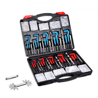 Helicoil Thread Repair Kit, 338-Piece SAE and Metric Rethreading Tool Kit, M5, M6, M8, M10, M12, 1/4", 5/16", 3/8", 7/16", 1/2", HSS Drill Bits Thread Inserts Taps Breakoff Installation Tools
