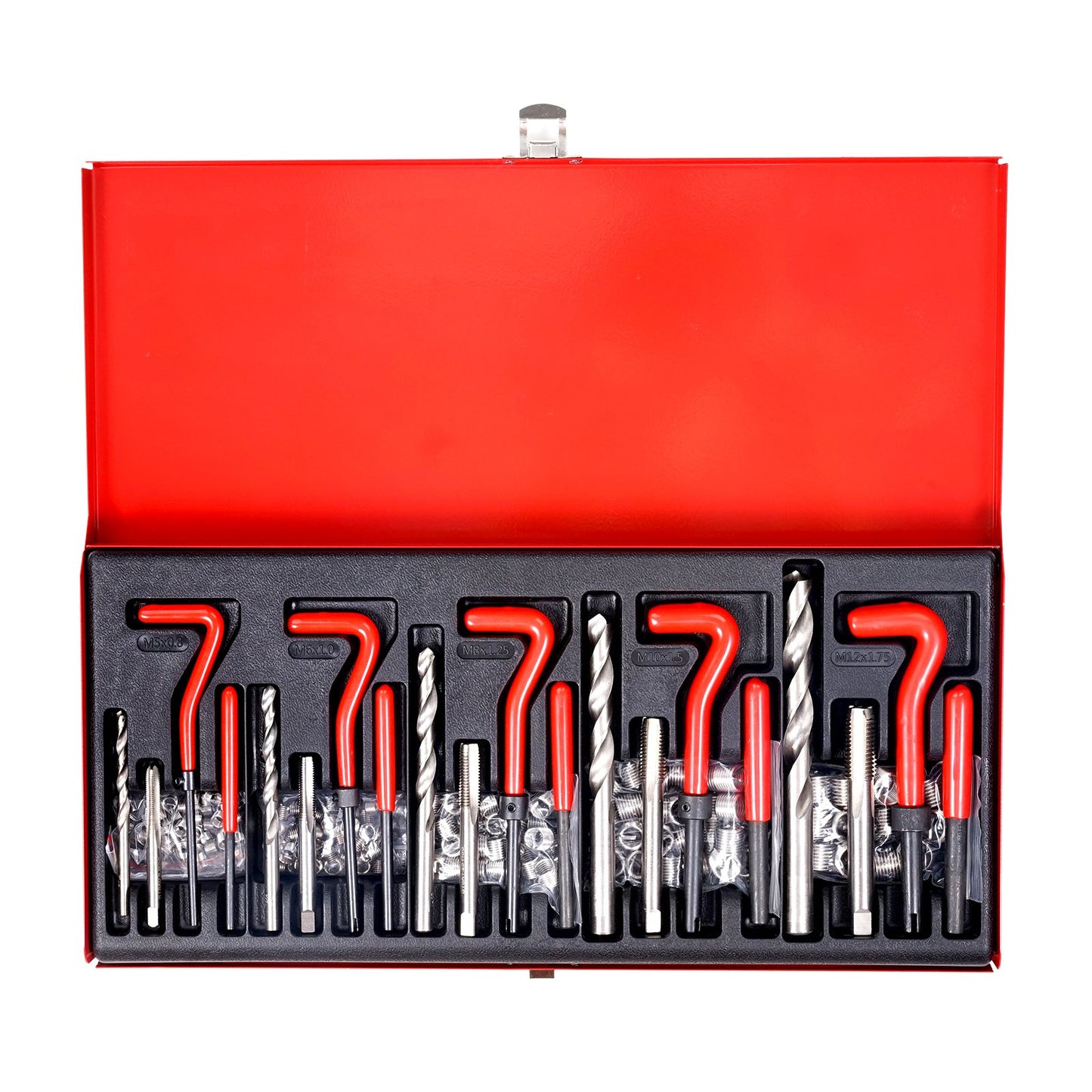 Helicoil Thread Repair Kit, 166-Piece Metric HSS Drill Helicoil Repair Kit, M5 M6 M8 M10 M12 Heli Coil Rethreading Tool Kit with HSS Drill Bits Thread Inserts Taps Breakoff Installation Tools