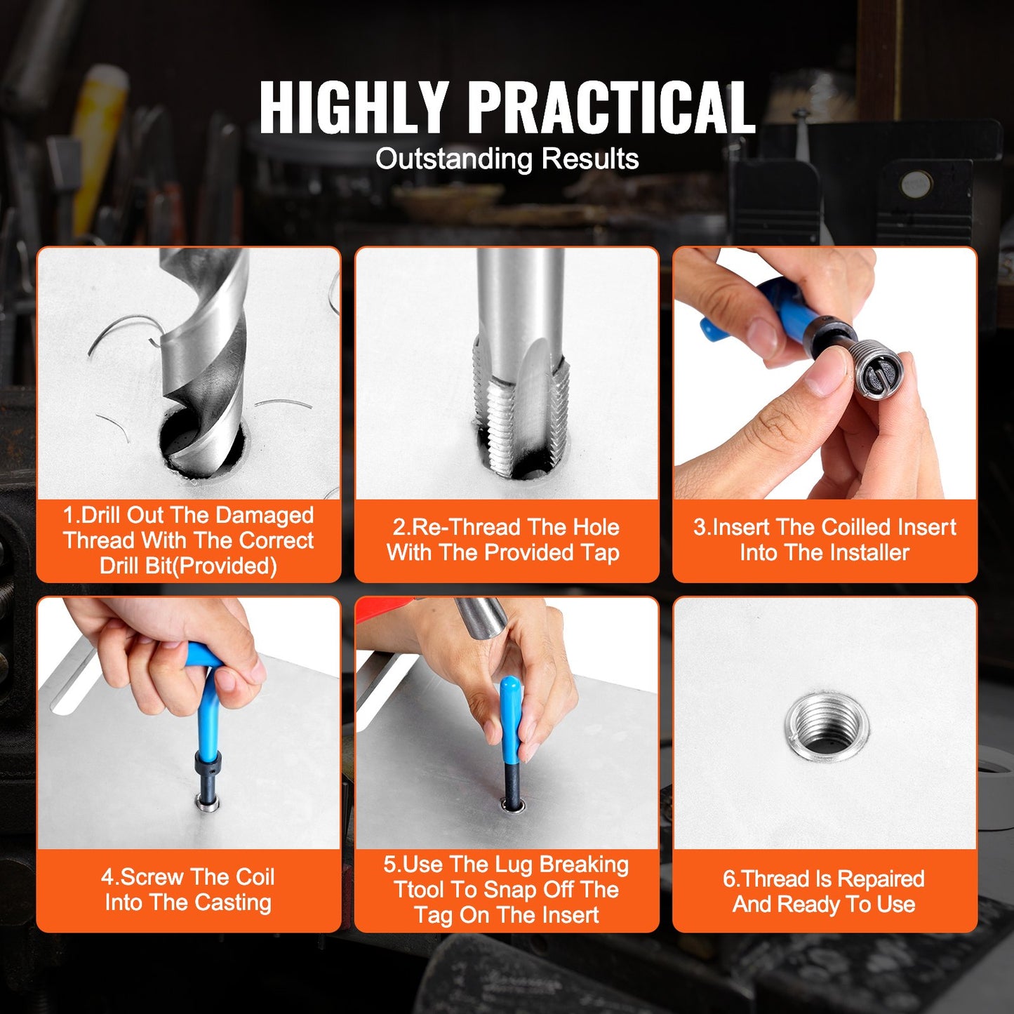 Helicoil Thread Repair Kit, 131-Piece SAE HSS Drill Helicoil Repair Kit, 1/4" 5/16" 3/8" 7/16" 1/2"UNC Rethreading Tool Kit with Drill Bits Thread Inserts Taps Breakoff Installation Tools