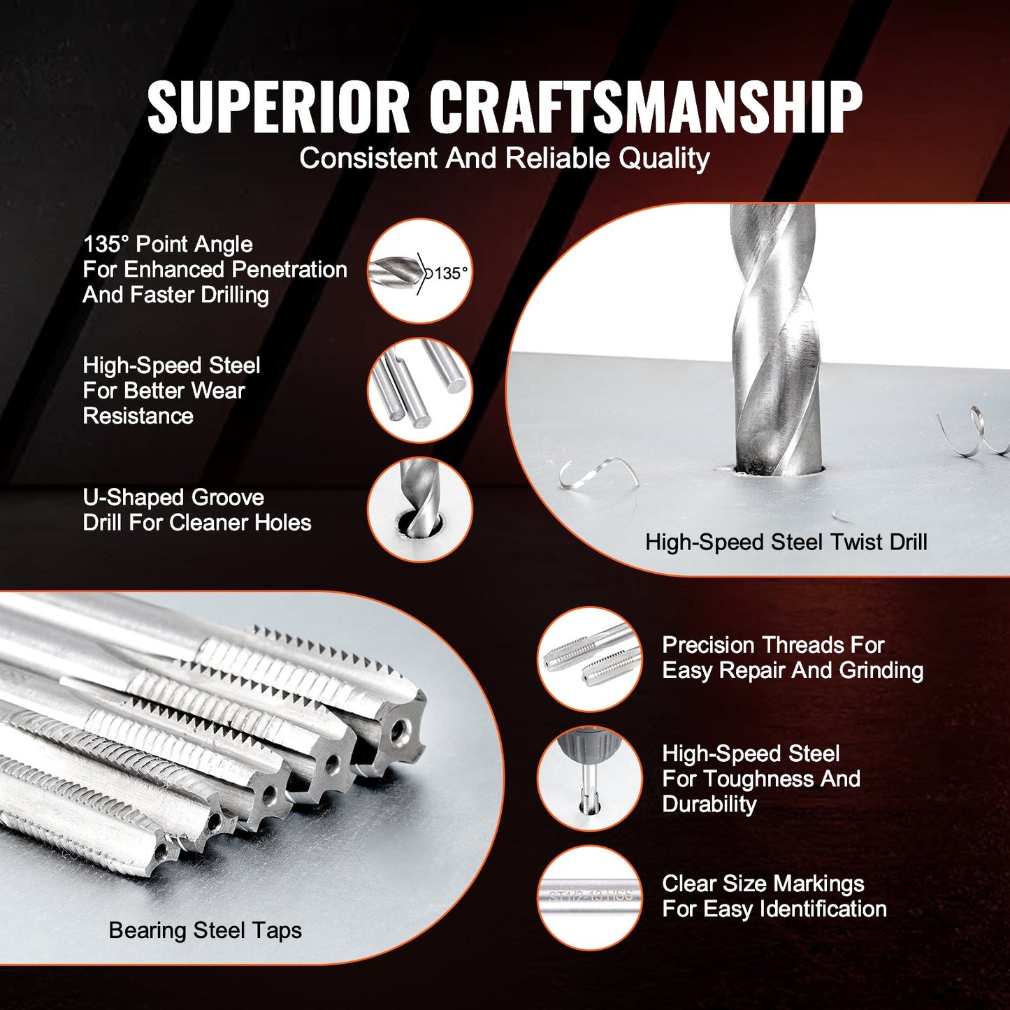 Helicoil Thread Repair Kit, 131-Piece SAE HSS Drill Helicoil Repair Kit, 1/4" 5/16" 3/8" 7/16" 1/2"UNC Rethreading Tool Kit with Drill Bits Thread Inserts Taps Breakoff Installation Tools