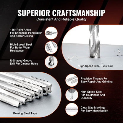 Helicoil Thread Repair Kit, 131-Piece SAE HSS Drill Helicoil Repair Kit, 1/4" 5/16" 3/8" 7/16" 1/2"UNC Rethreading Tool Kit with Drill Bits Thread Inserts Taps Breakoff Installation Tools
