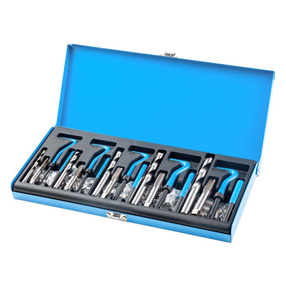 Helicoil Thread Repair Kit, 131-Piece SAE HSS Drill Helicoil Repair Kit, 1/4" 5/16" 3/8" 7/16" 1/2"UNC Rethreading Tool Kit with Drill Bits Thread Inserts Taps Breakoff Installation Tools