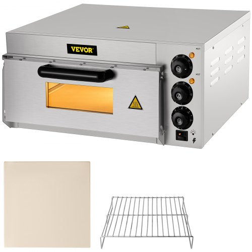 Commercial Pizza Oven Countertop, 14\" Single Deck Layer, 110V 1300W Stainless Steel Electric Pizza Oven with Stone and Shelf, Multipurpose Indoor Pizza Maker for Restaurant Home Pretzels Baked