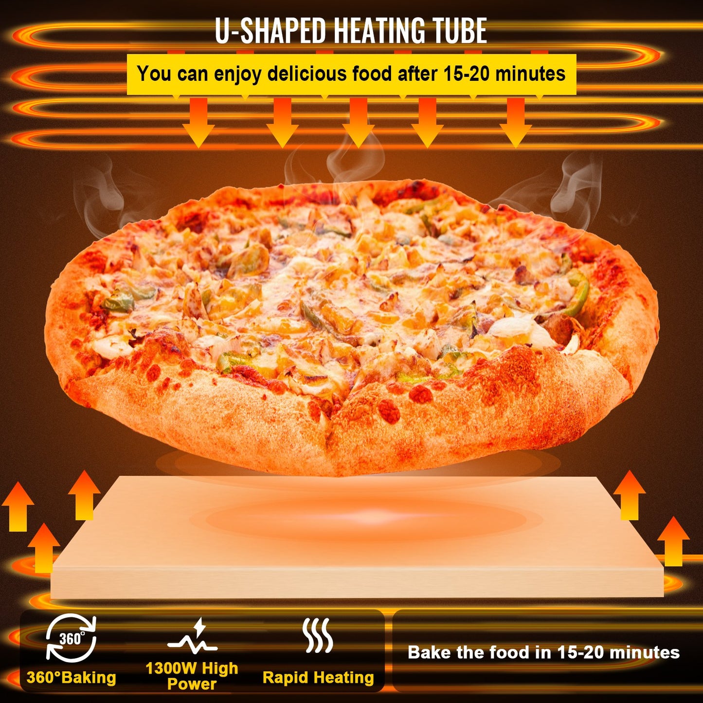 Commercial Pizza Oven Countertop, 14\" Single Deck Layer, 110V 1300W Stainless Steel Electric Pizza Oven with Stone and Shelf, Multipurpose Indoor Pizza Maker for Restaurant Home Pretzels Baked
