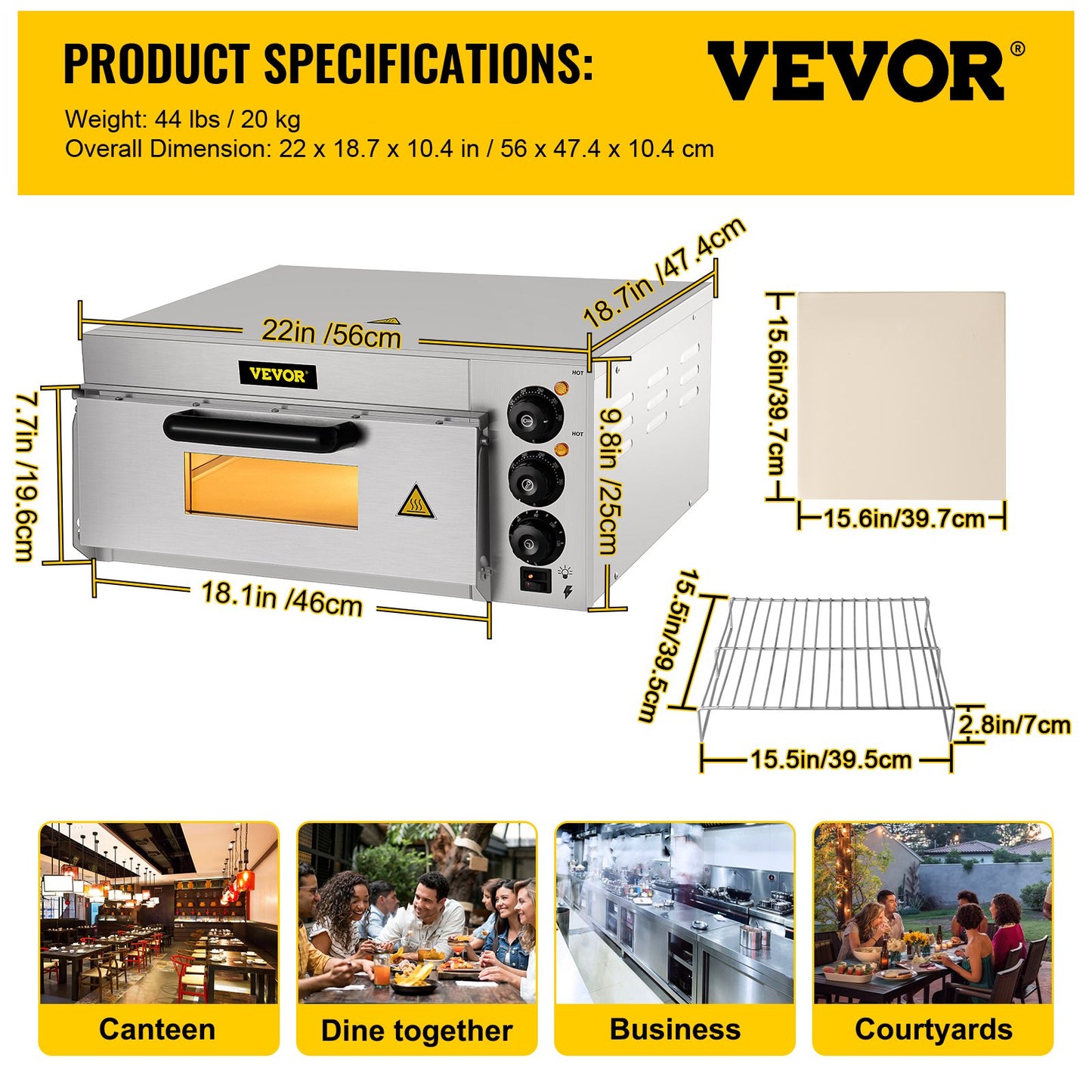 Commercial Pizza Oven Countertop, 14\" Single Deck Layer, 110V 1300W Stainless Steel Electric Pizza Oven with Stone and Shelf, Multipurpose Indoor Pizza Maker for Restaurant Home Pretzels Baked