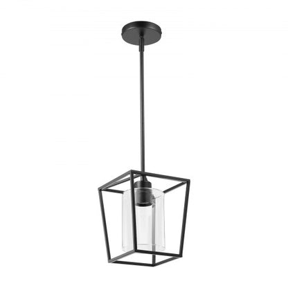 1-Light Black Pendant Light, 1 Pack, Farmhouse Iron Cage Metal Pendant Lighting with Clear Glass Shade, Adjustable Height Hanging Ceiling Lighting for Bedroom, Hallway, Entryway, Kitchen