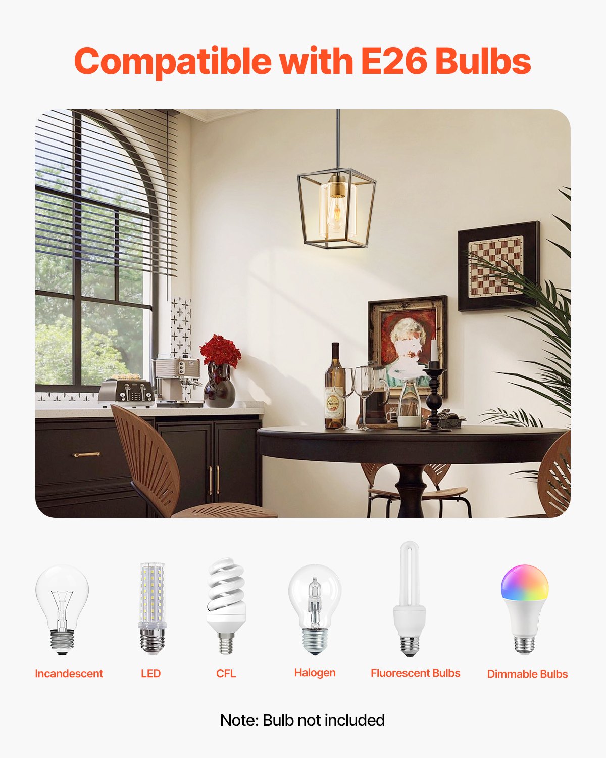 1-Light Black Pendant Light, 1 Pack, Farmhouse Iron Cage Metal Pendant Lighting with Clear Glass Shade, Adjustable Height Hanging Ceiling Lighting for Bedroom, Hallway, Entryway, Kitchen