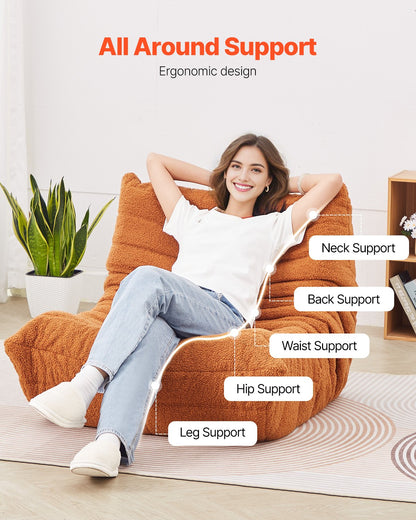 L-Shaped Bean Bag Chair with Soft Armrests and Storage Pocket Brown