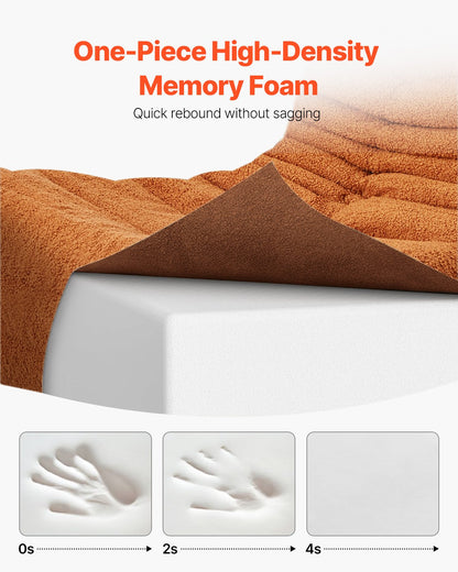 L-Shaped Bean Bag Chair with Soft Armrests and Storage Pocket Brown