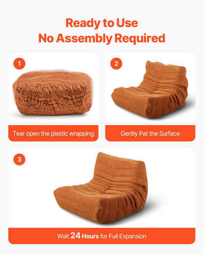 L-Shaped Bean Bag Chair with Soft Armrests and Storage Pocket Brown