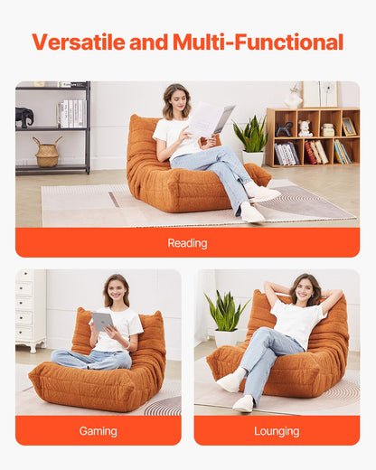 L-Shaped Bean Bag Chair with Soft Armrests and Storage Pocket Brown