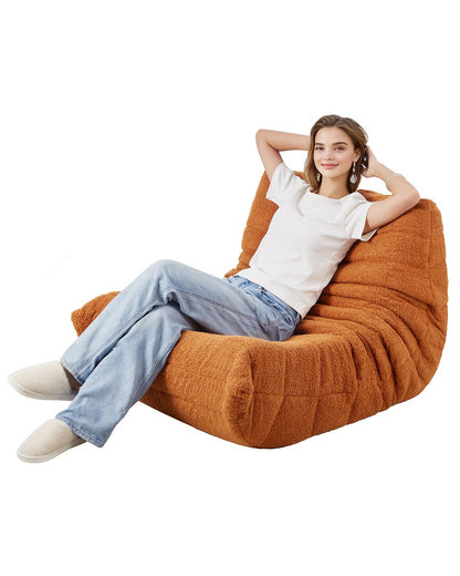L-Shaped Bean Bag Chair with Soft Armrests and Storage Pocket Brown