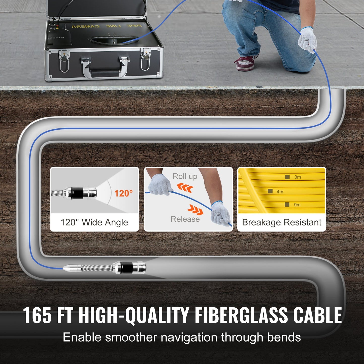 Avloppskamera rörinspektionskamera 165 fot avloppskamera med 7-tumsskärm