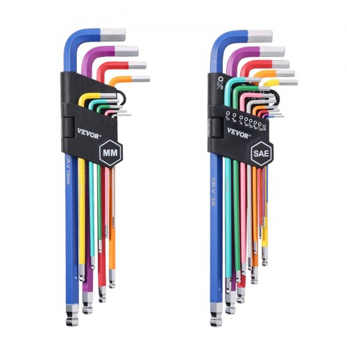 Hex Key Allen Wrench Set, 22 pcs SAE (0.050-3/8 in) and Metric (1.5-10 mm), Color Coding Allen Wrenches Sets with Ball End, Long Arm L-Shaped Hex Key for Bicycle, Household, Automobile Repair