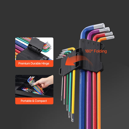 Hex Key Allen Wrench Set, 22 pcs SAE (0.050-3/8 in) and Metric (1.5-10 mm), Color Coding Allen Wrenches Sets with Ball End, Long Arm L-Shaped Hex Key for Bicycle, Household, Automobile Repair