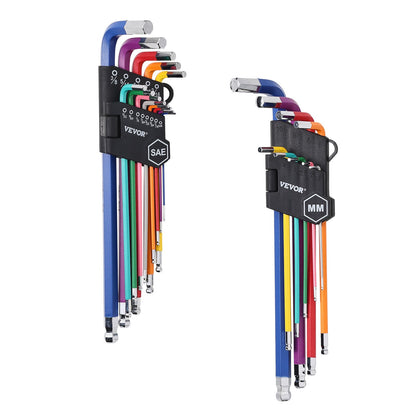 Hex Key Allen Wrench Set, 22 pcs SAE (0.050-3/8 in) and Metric (1.5-10 mm), Color Coding Allen Wrenches Sets with Ball End, Long Arm L-Shaped Hex Key for Bicycle, Household, Automobile Repair