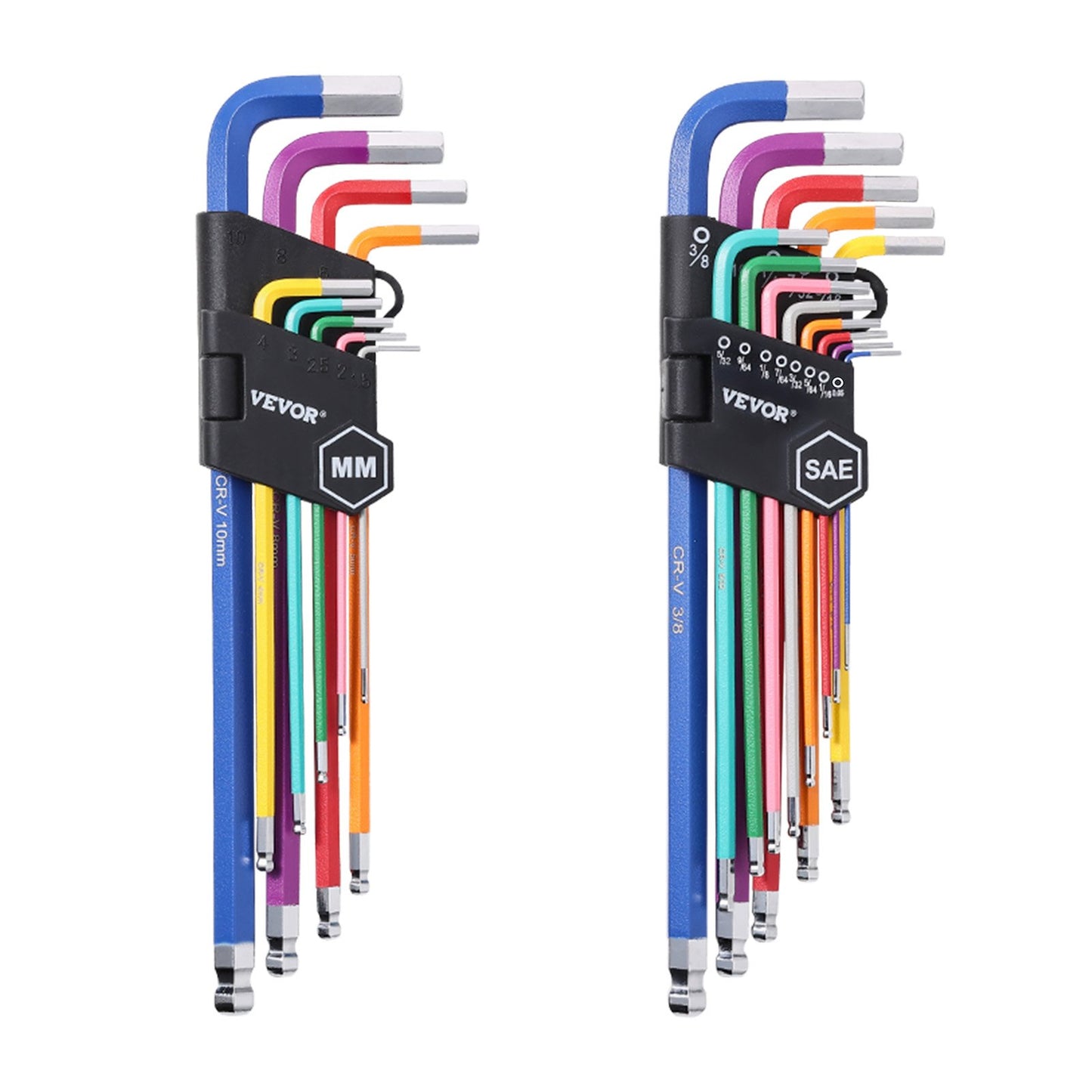 Hex Key Allen Wrench Set, 22 pcs SAE (0.050-3/8 in) and Metric (1.5-10 mm), Color Coding Allen Wrenches Sets with Ball End, Long Arm L-Shaped Hex Key for Bicycle, Household, Automobile Repair