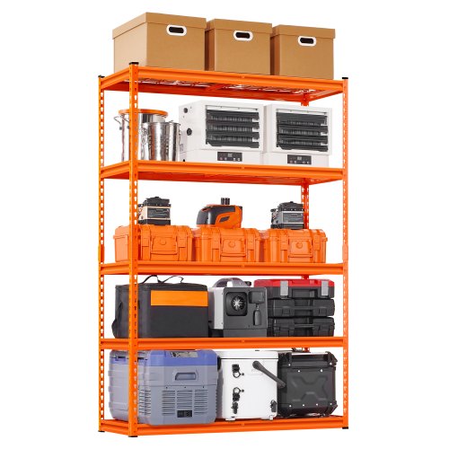 Storage Shelves, 2500 lbs, 5 Tier Heavy Duty Garage Shelving, 18" D x 48" W x 72" H Adjustable Metal Shelves for Industrial Shelving Unit Utility Shelf, for Kitchen, Warehouse, Basement, Orange