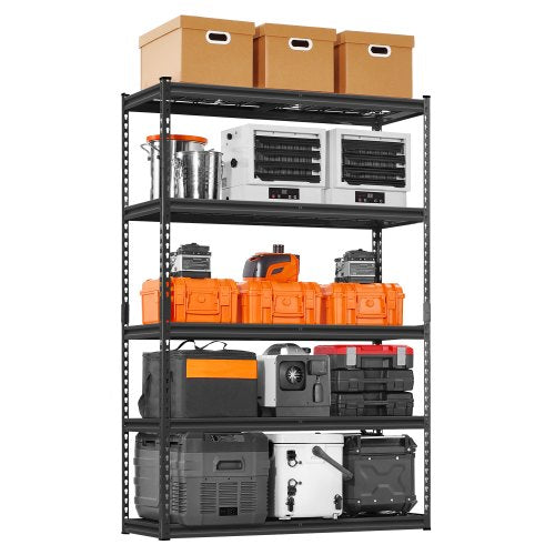 Storage Shelves, 2500 lbs, 5 Tier Heavy Duty Garage Shelving, 18" D x 48" W x 72" H Adjustable Metal Shelves for Industrial Shelving Unit Utility Shelf, for Kitchen, Warehouse, Basement, Black