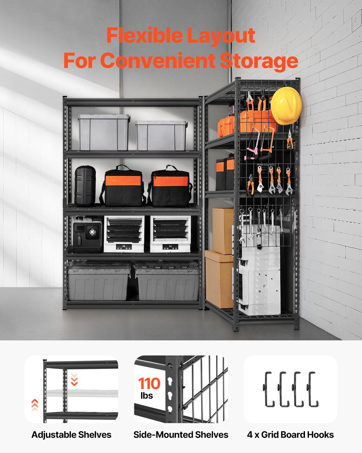 Storage Shelves 5-Tier Adjustable Heavy Duty Garage Shelf 2500 lbs